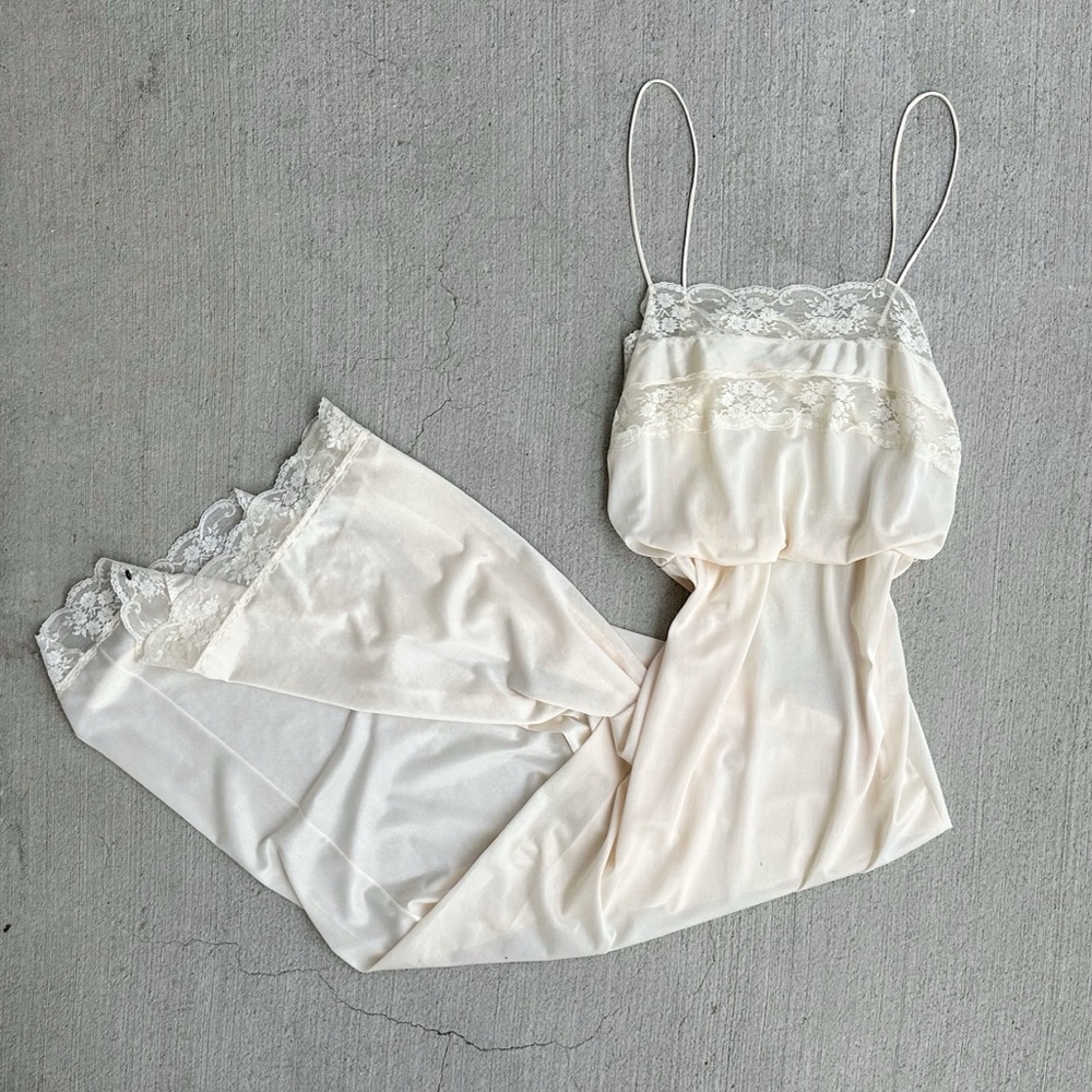 vintage ivory satin maxi slip